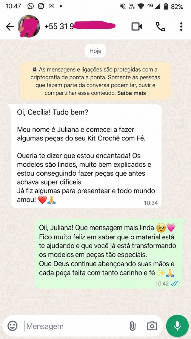 Print de depoimento real recebido no WhatsApp